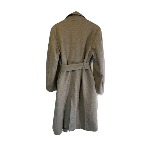 Uniqlo U Chester Beige Belted Stretch Jersey Duster Long Coat Size L Minimalist - Picture 3 of 16